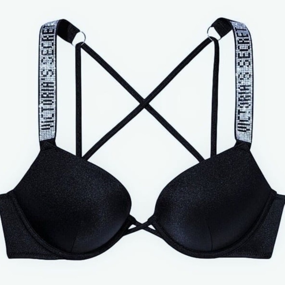 Victoria's Secret Swim Shine Strap Push-Up Sexy Tee Bikini Top Black NWT 32A